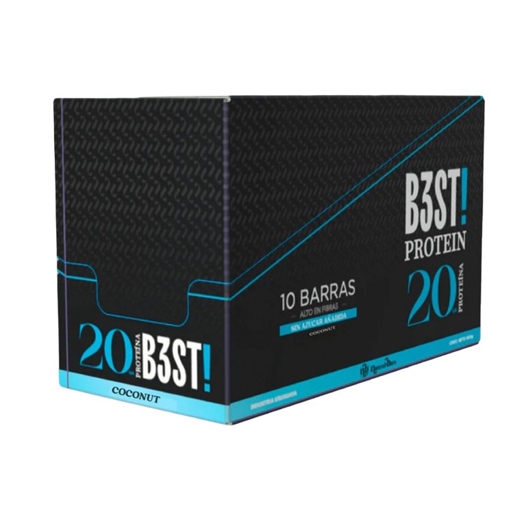 Caja B3ST Protein Coconut con diez barras de coco de 60 g